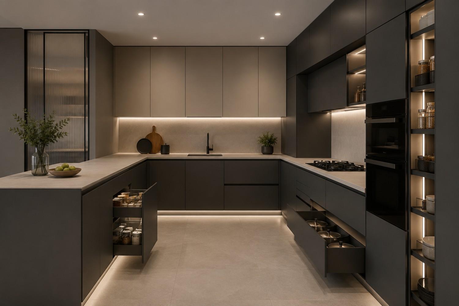 Modern G Shaped Kitchen Design Trends Ultra Matte Finishes and Hidden Storage