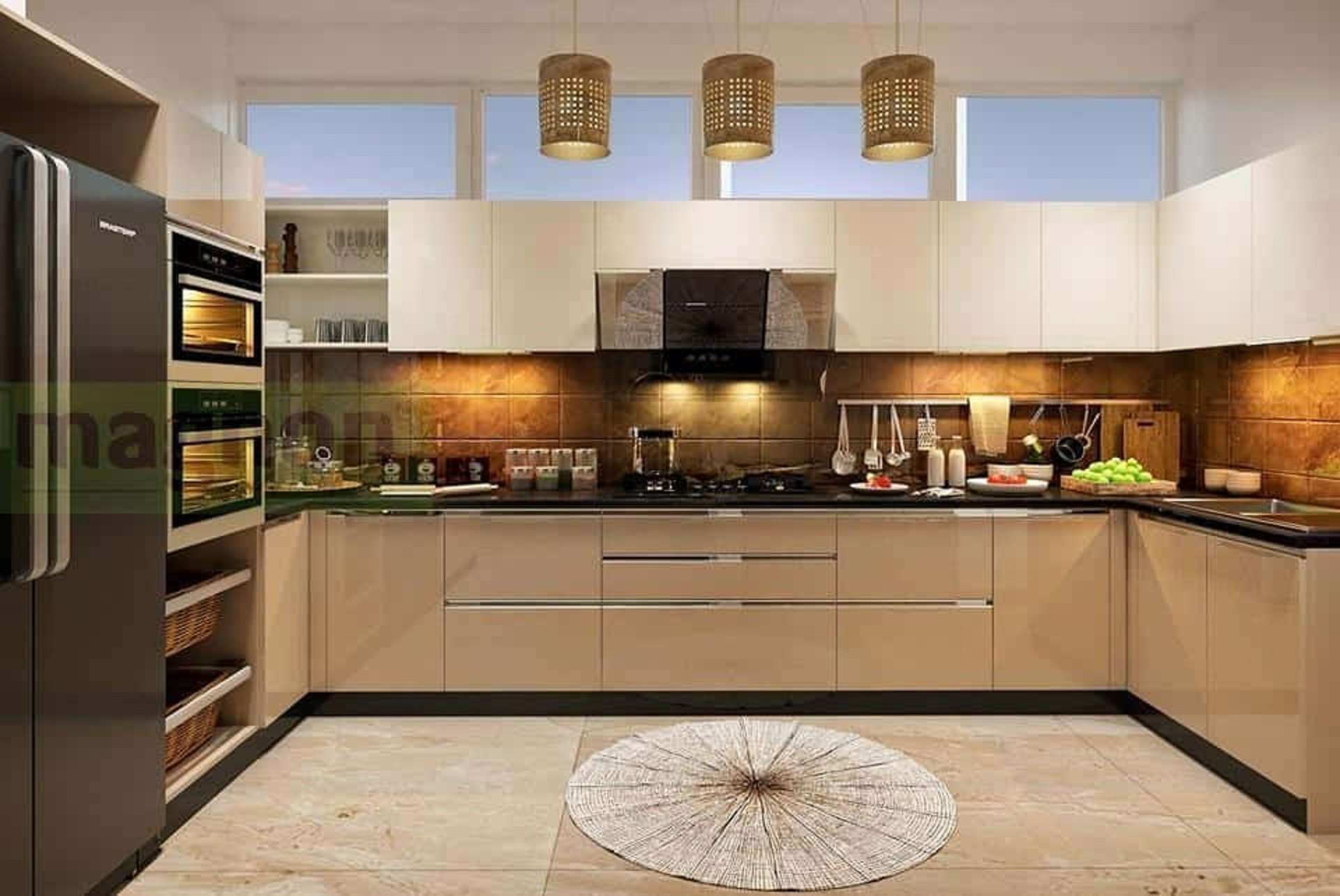 Modern L-shaped modular kitchen design by Baldia Interiors